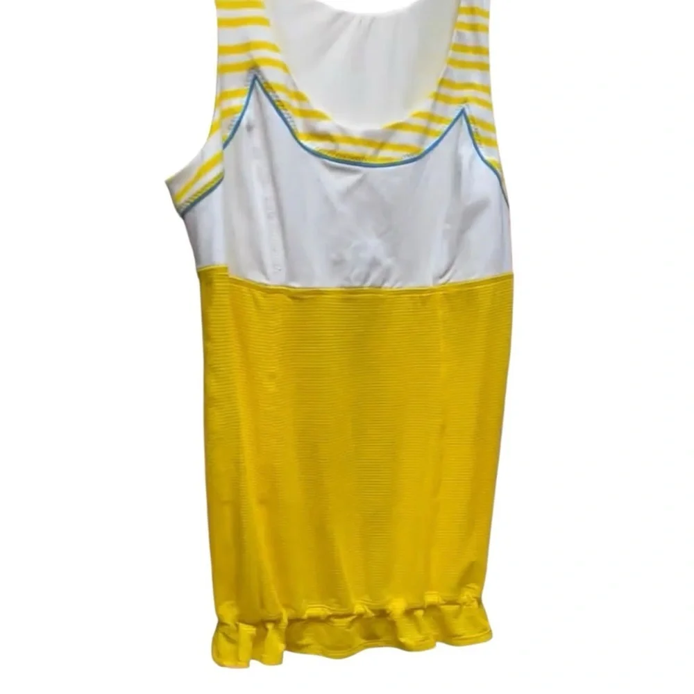 Lululemon Run Back on Track Tank Size 6 Yellow White Stripe Built In Bra Running